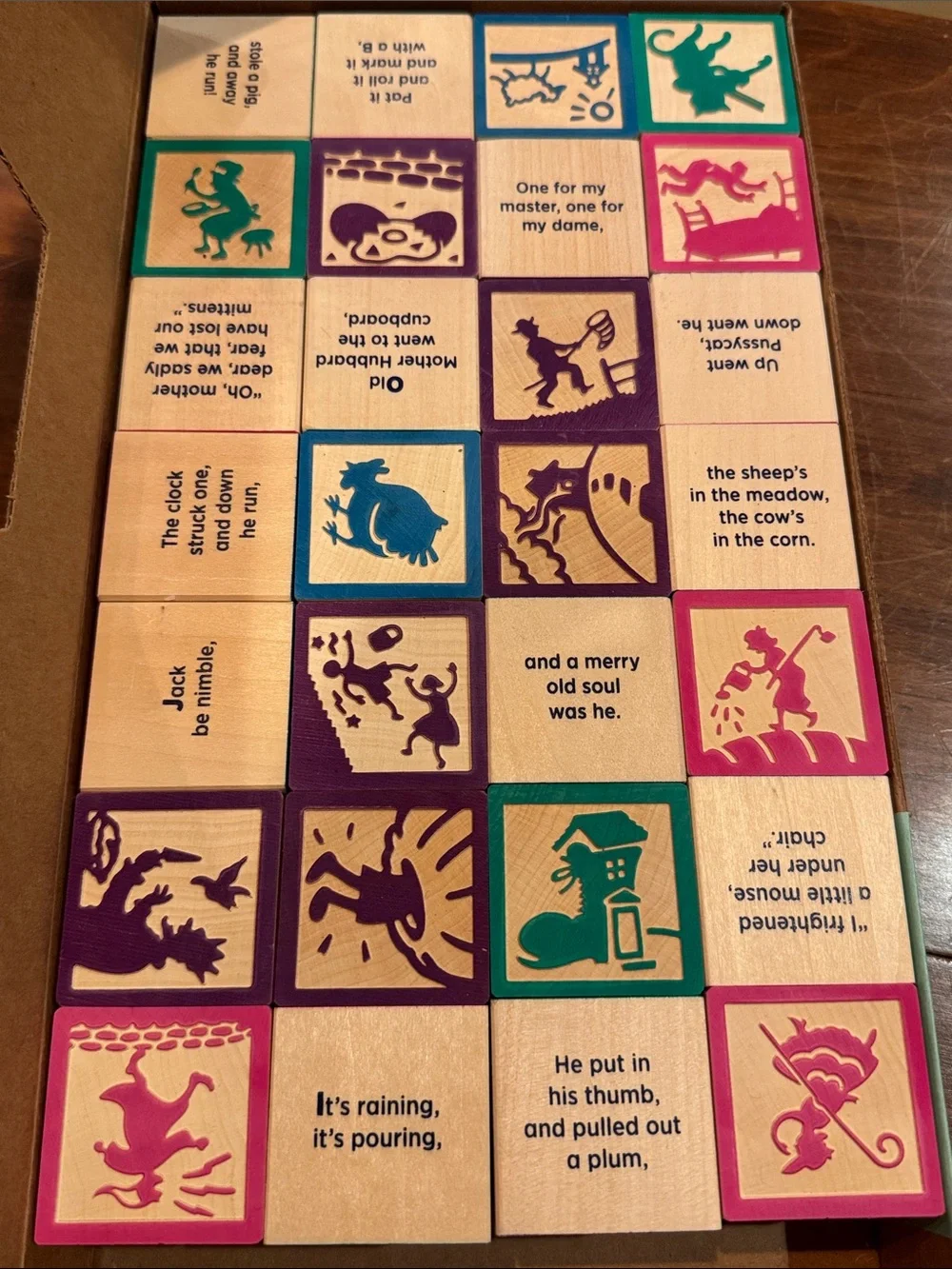NWT Uncle Goose 28 Nursery Rhyme Wood Embossed Blocks 2+ Handmade Non-Toxic